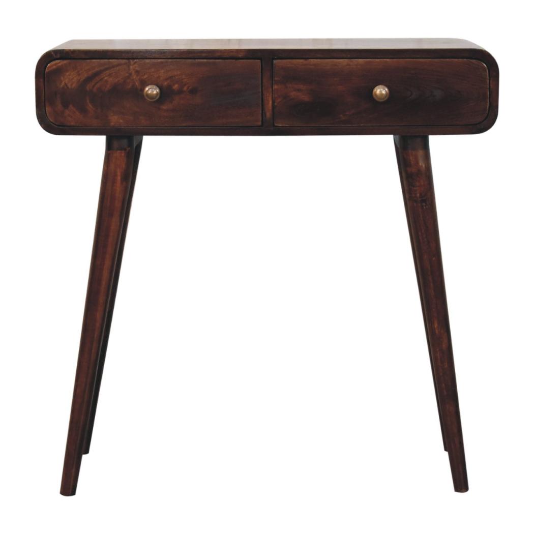 California Walnut Console Table | Solid Mango Wood | 2 Drawer Curved Hallway Table