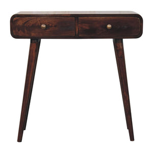 California Walnut Console Table | Solid Mango Wood | 2 Drawer Curved Hallway Table