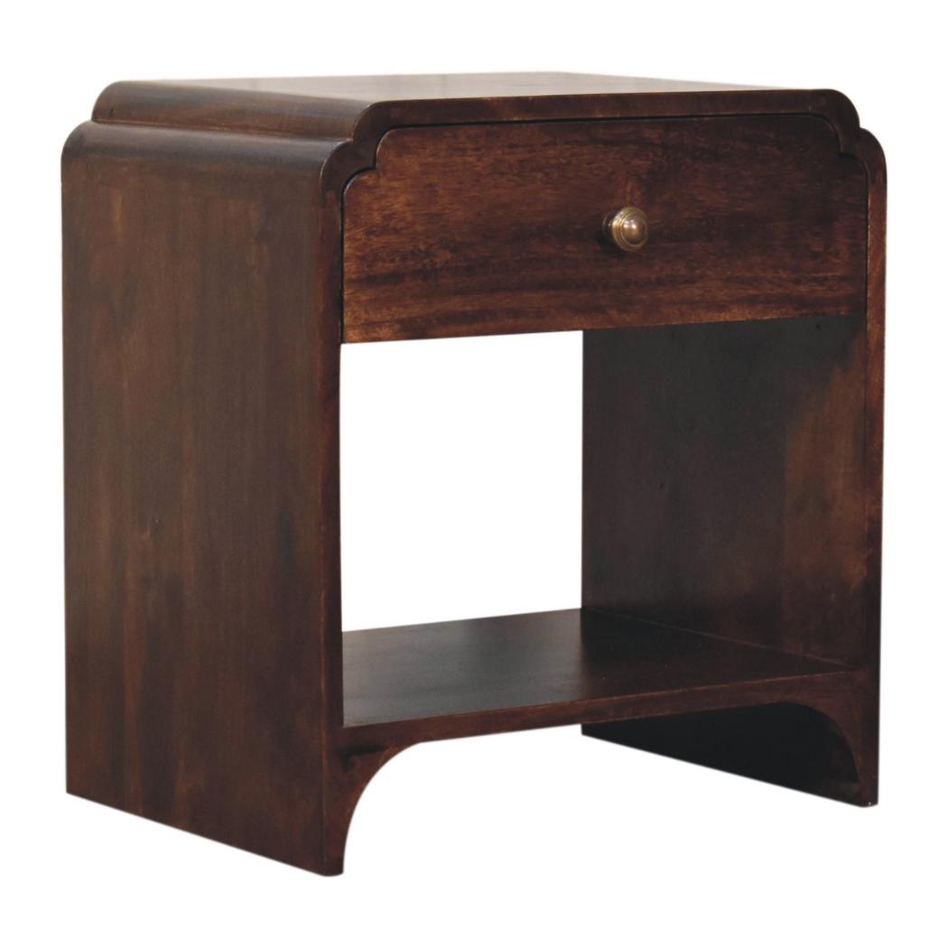 California Walnut Newton Bedside Table | Solid Mango Wood | California Walnut Finish | 1 Drawer with Open Shelf