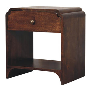 California Walnut Newton Bedside Table | Solid Mango Wood | California Walnut Finish | 1 Drawer with Open Shelf