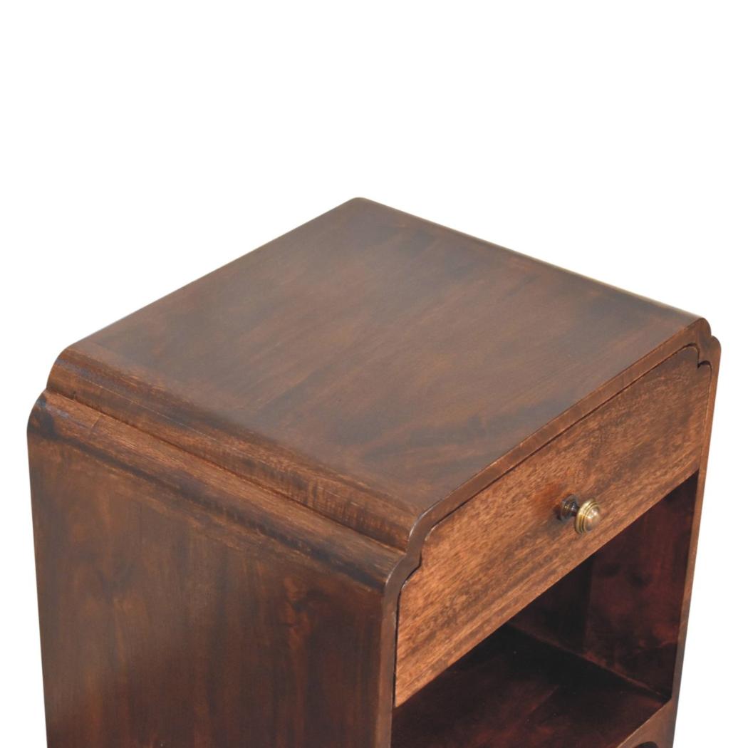 California Walnut Newton Bedside Table | Solid Mango Wood | California Walnut Finish | 1 Drawer with Open Shelf
