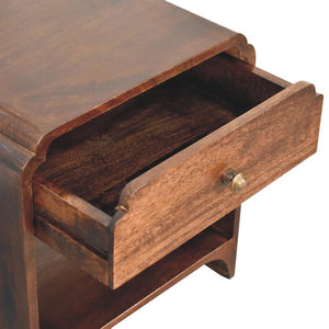 California Walnut Newton Bedside Table | Solid Mango Wood | California Walnut Finish | 1 Drawer with Open Shelf