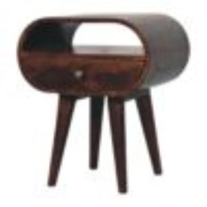 California Walnut Oval Bedside Table | Solid Mango Wood | California Walnut Finish | 1 Drawer with Open Shelf