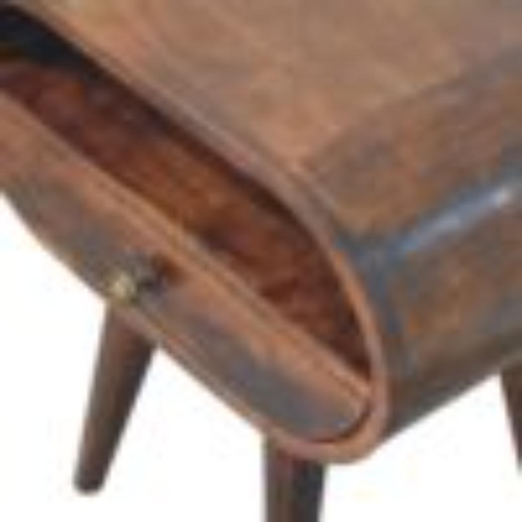 California Walnut Oval Bedside Table | Solid Mango Wood | California Walnut Finish | 1 Drawer with Open Shelf