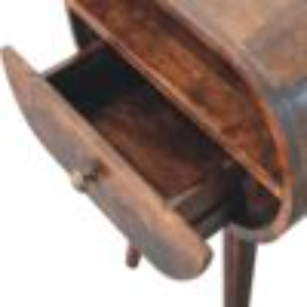 California Walnut Oval Bedside Table | Solid Mango Wood | California Walnut Finish | 1 Drawer with Open Shelf
