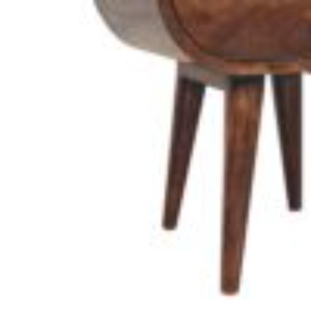 California Walnut Oval Bedside Table | Solid Mango Wood | California Walnut Finish | 1 Drawer with Open Shelf