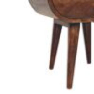 California Walnut Oval Bedside Table | Solid Mango Wood | California Walnut Finish | 1 Drawer with Open Shelf