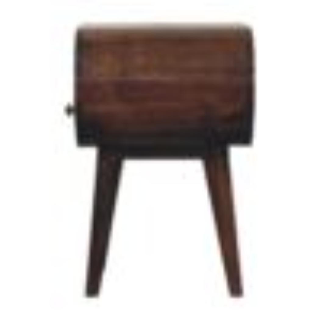 California Walnut Oval Bedside Table | Solid Mango Wood | California Walnut Finish | 1 Drawer with Open Shelf