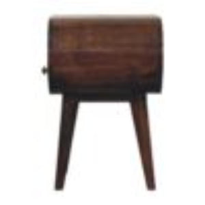 California Walnut Oval Bedside Table | Solid Mango Wood | California Walnut Finish | 1 Drawer with Open Shelf