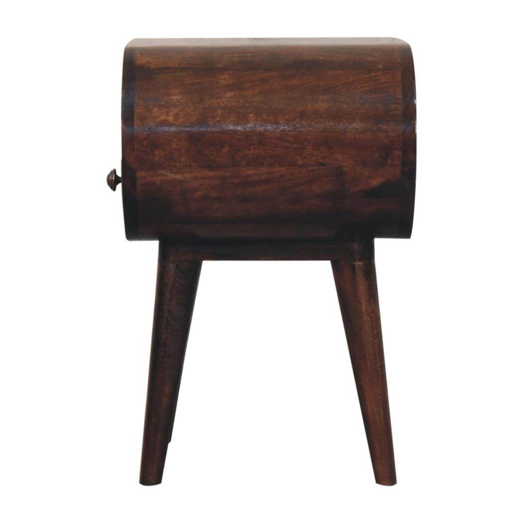 California Walnut Oval Bedside Table | Solid Mango Wood | California Walnut Finish | 1 Drawer with Open Shelf