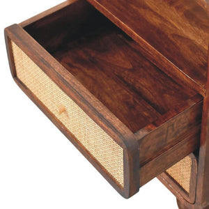 California Walnut Rattan Bedside Table | Textured Design