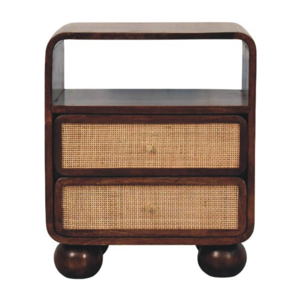 California Walnut Rattan Bedside Table | Textured Design