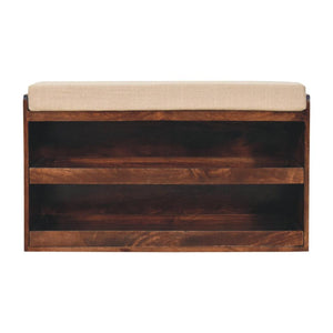 California Walnut Shoe Storage Bench | Solid Mango Wood | Mud Linen Seat | Pull-Out Shoe Cabinet