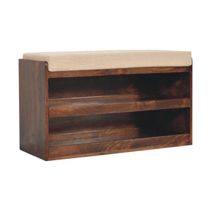 California Walnut Shoe Storage Bench | Solid Mango Wood | Mud Linen Seat | Pull-Out Shoe Cabinet