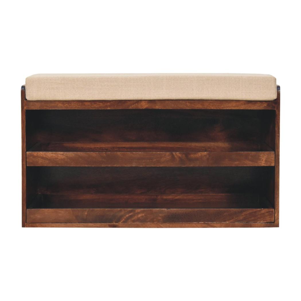 California Walnut Shoe Storage Bench | Solid Mango Wood | Mud Linen Seat | Pull-Out Shoe Cabinet