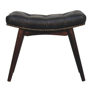 California Walnut Upholstered Bench | Solid Mango Wood | Black Buffalo Leather Footstool