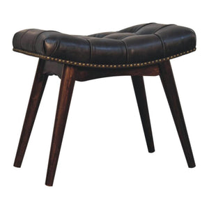 California Walnut Upholstered Bench | Solid Mango Wood | Black Buffalo Leather Footstool