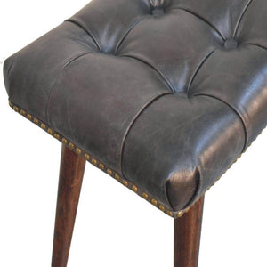 California Walnut Upholstered Bench | Solid Mango Wood | Black Buffalo Leather Footstool