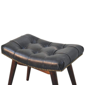 California Walnut Upholstered Bench | Solid Mango Wood | Black Buffalo Leather Footstool