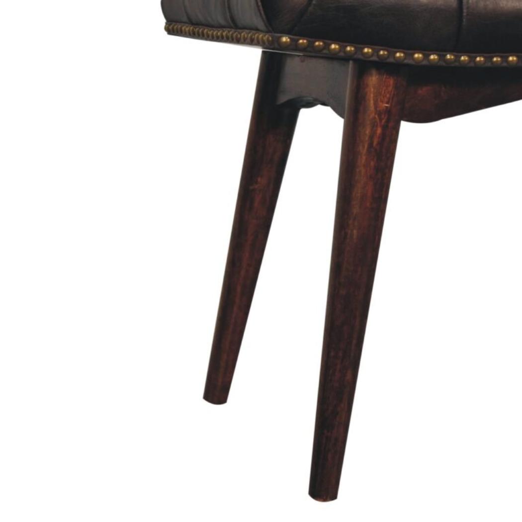 California Walnut Upholstered Bench | Solid Mango Wood | Black Buffalo Leather Footstool