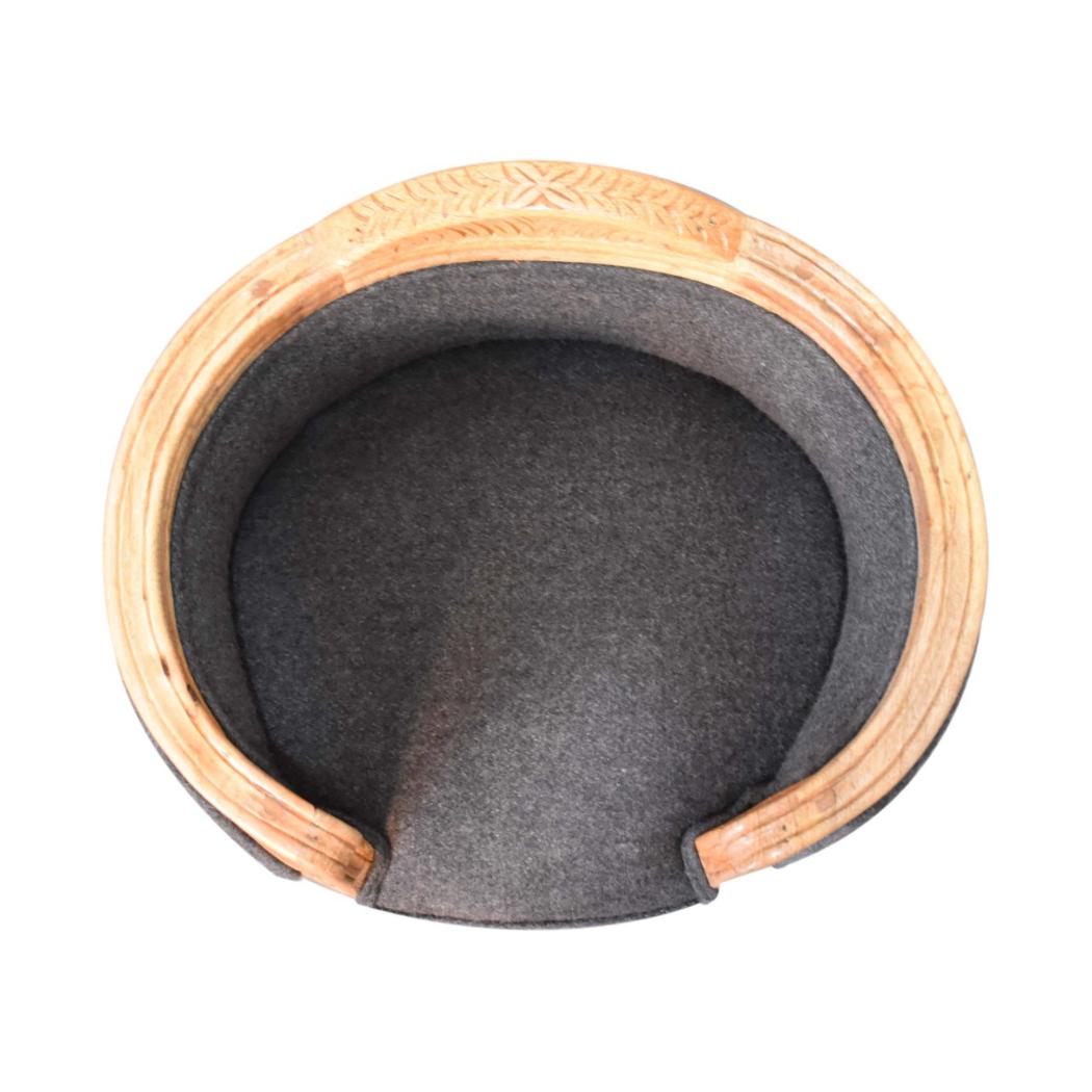 Carved Battleship Tweed Pet Sofa Bed | Solid Mango Wood Frame | Padded Cat & Dog Bed