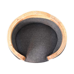 Carved Battleship Tweed Pet Sofa Bed | Solid Mango Wood Frame | Padded Cat & Dog Bed