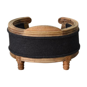 Carved Battleship Tweed Pet Sofa Bed | Solid Mango Wood Frame | Padded Cat & Dog Bed
