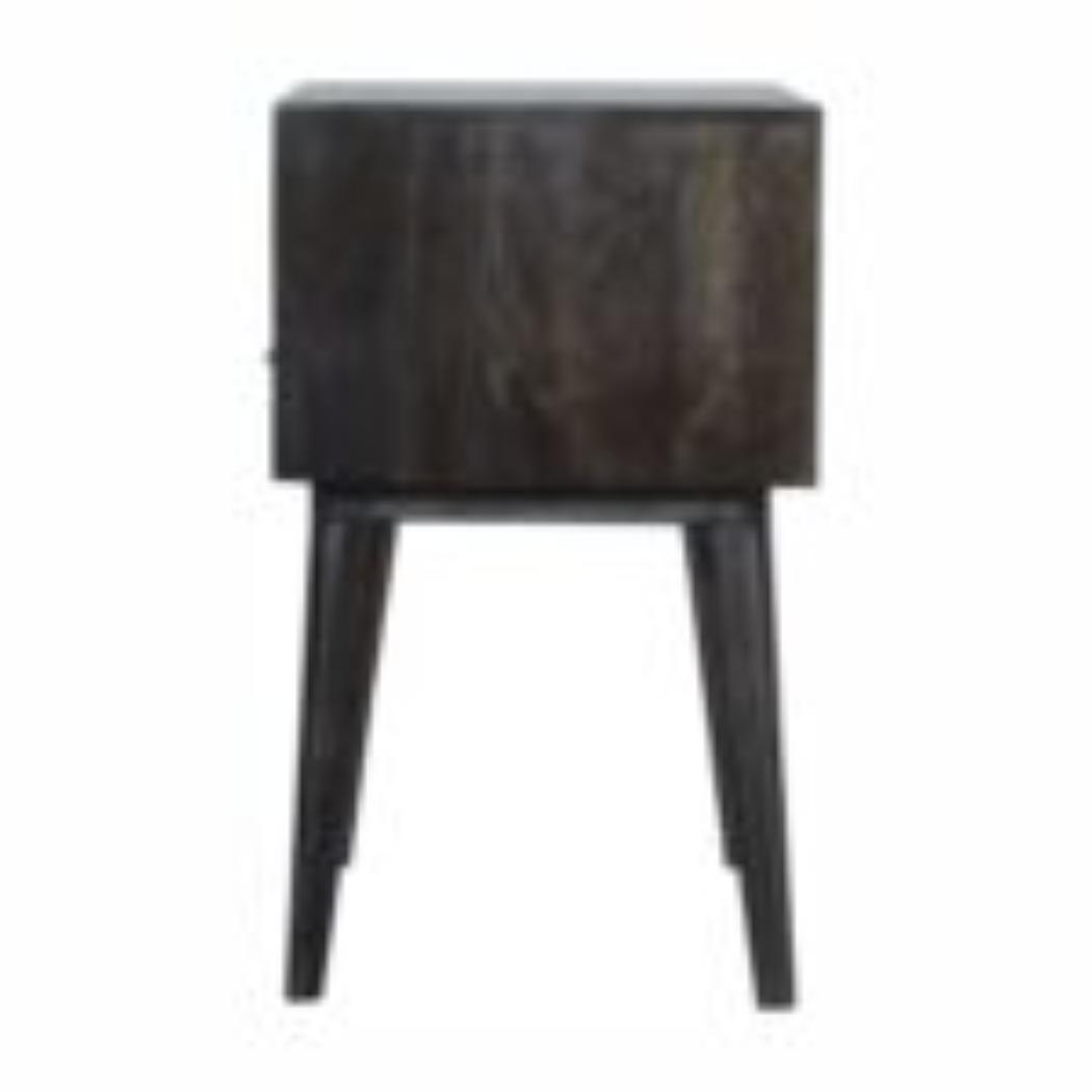 Carved Drawer Bedside Table | Solid Mango Wood | Ash Black Finish | Compact Storage