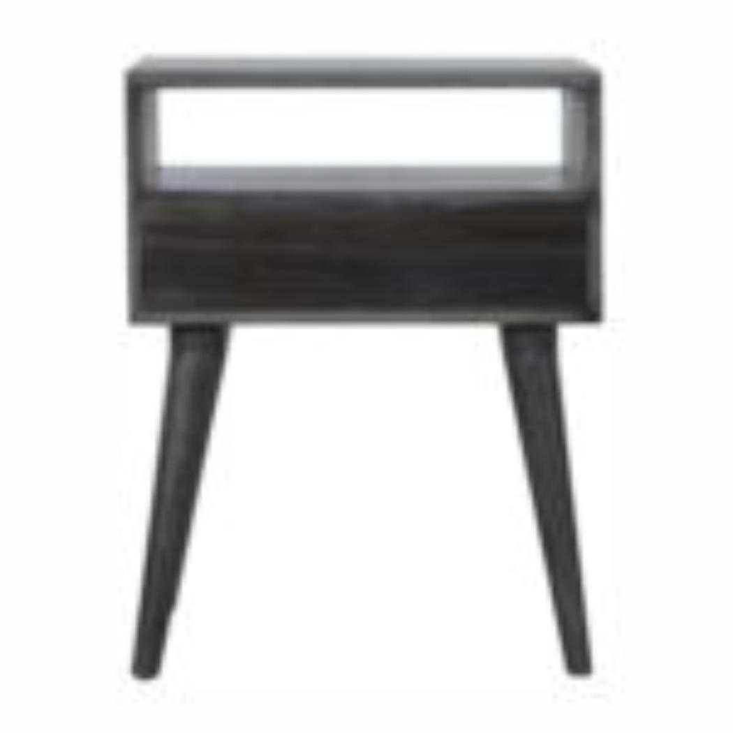 Carved Drawer Bedside Table | Solid Mango Wood | Ash Black Finish | Compact Storage