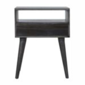 Carved Drawer Bedside Table | Solid Mango Wood | Ash Black Finish | Compact Storage