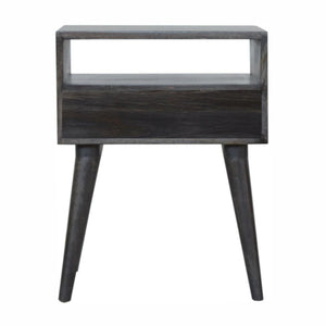 Carved Drawer Bedside Table | Solid Mango Wood | Ash Black Finish | Compact Storage