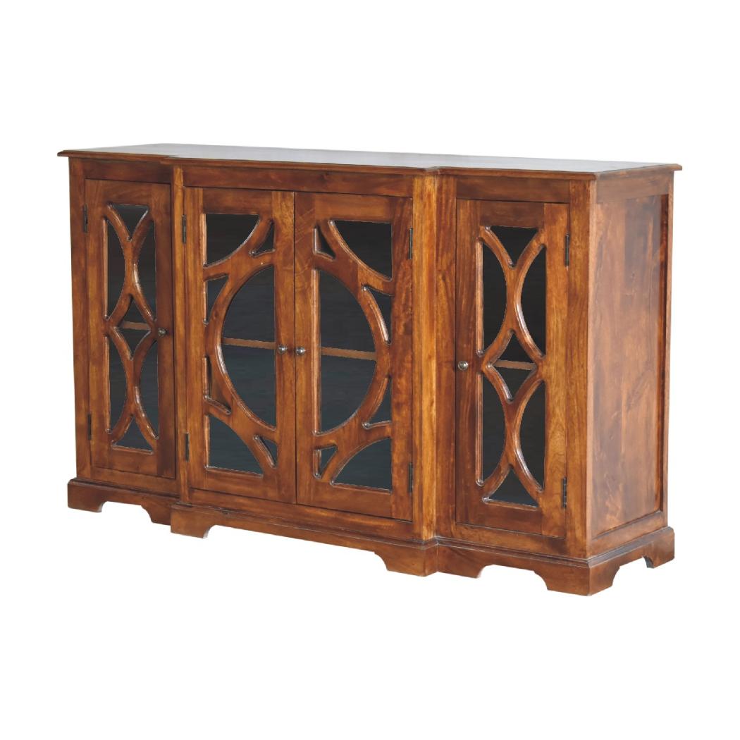 Carved Glazed Sideboard | Chestnut Finish | Decorative Dining Storage