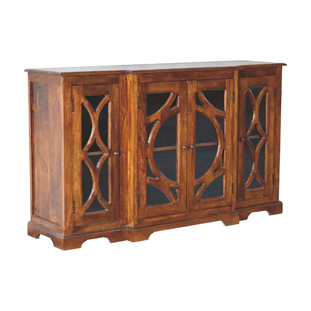 Carved Glazed Sideboard | Chestnut Finish | Decorative Dining Storage