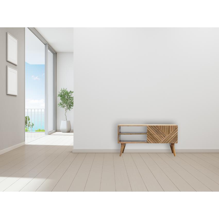 Carved Mango Wood TV Unit | Natural Timber Storage