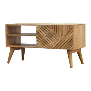 Carved Mango Wood TV Unit | Natural Timber Storage
