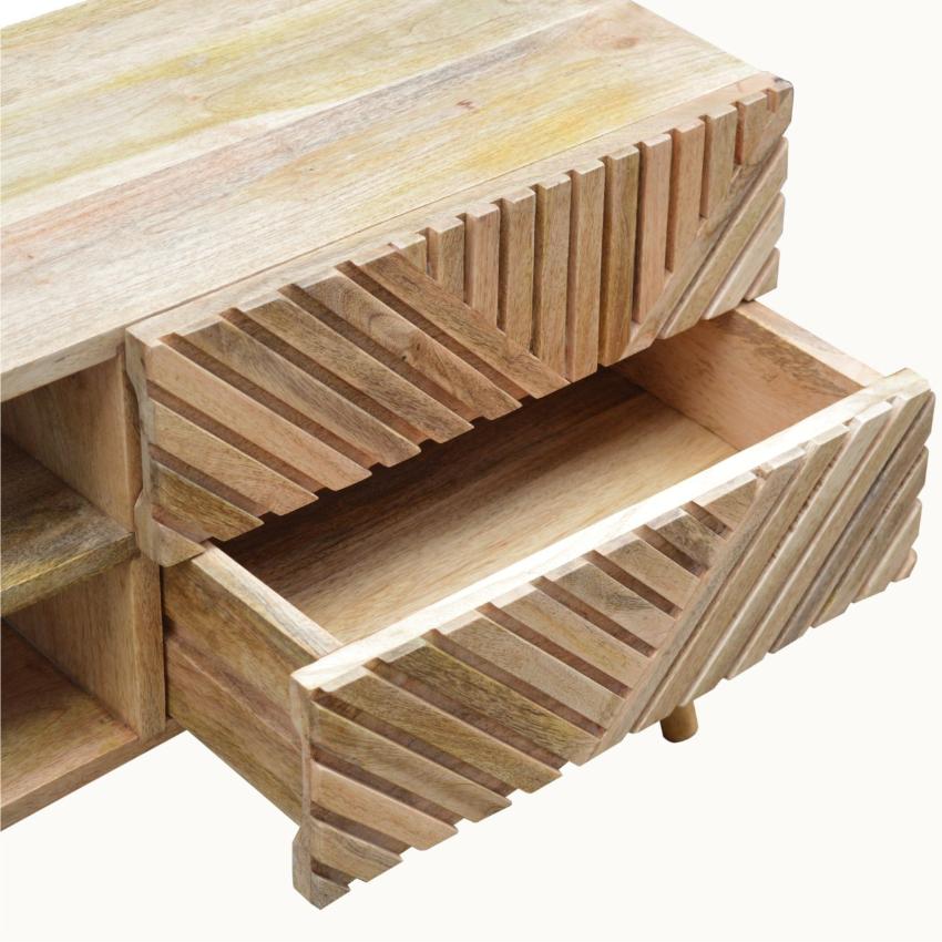 Carved Mango Wood TV Unit | Natural Timber Storage