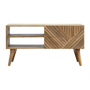 Carved Mango Wood TV Unit | Natural Timber Storage