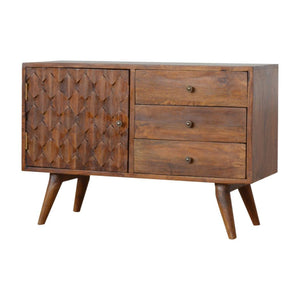 Carved Sideboard | Solid Mango Wood | Chestnut Finish | Statement Storage Cabinet