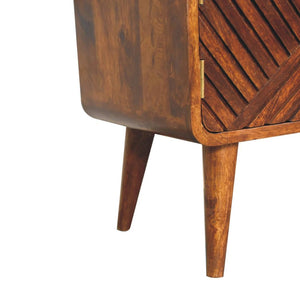 Carved Telephone Table | Chestnut Finish | Bouclé Accent