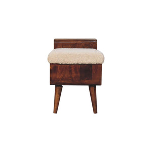 Carved Telephone Table | Chestnut Finish | Bouclé Accent
