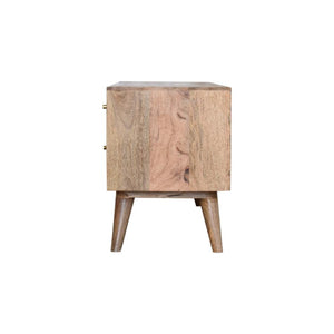 Cassia Honeycomb Media Unit | Solid Mango Wood | Oak Finish | White Brass Inlay Drawers