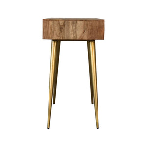Cement Brass Cable Writing Desk | Solid Mango Wood | Grey & Gold Finish | 1 Drawer & Open Shelf