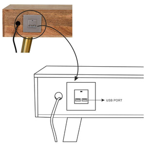 Cement Brass Cable Writing Desk | Solid Mango Wood | Grey & Gold Finish | 1 Drawer & Open Shelf