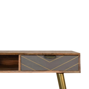 Cement Brass Cable Writing Desk | Solid Mango Wood | Grey & Gold Finish | 1 Drawer & Open Shelf