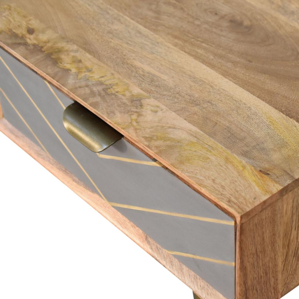 Cement Brass Cable Writing Desk | Solid Mango Wood | Grey & Gold Finish | 1 Drawer & Open Shelf