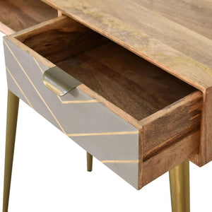 Cement Brass Cable Writing Desk | Solid Mango Wood | Grey & Gold Finish | 1 Drawer & Open Shelf
