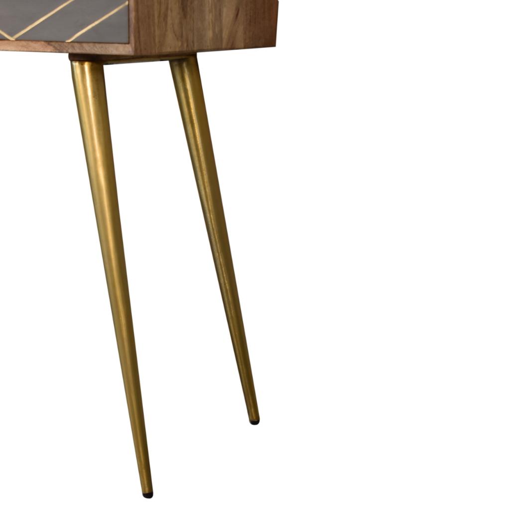 Cement Brass Cable Writing Desk | Solid Mango Wood | Grey & Gold Finish | 1 Drawer & Open Shelf
