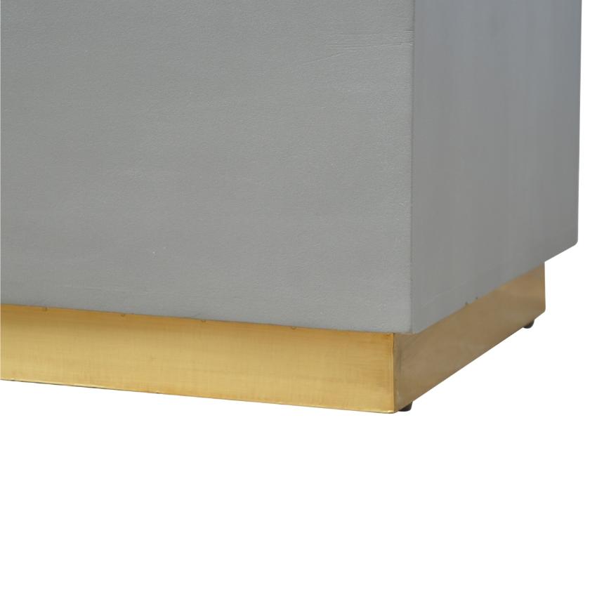 Cement-Effect Mango Wood Footstool | Brass-Finish Base