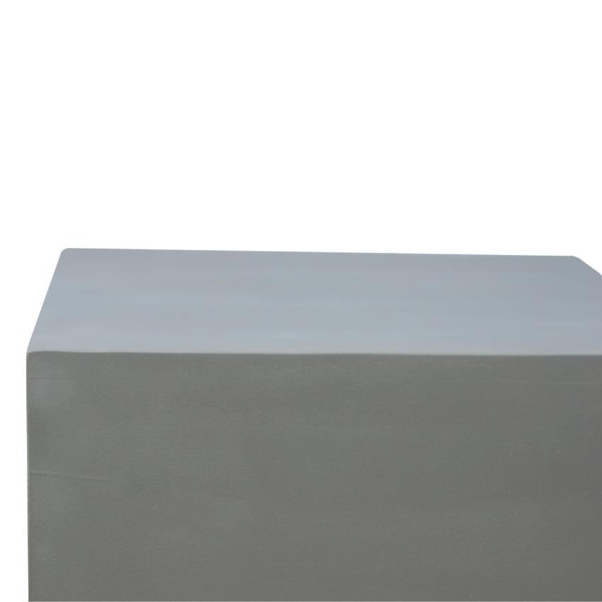 Cement-Effect Mango Wood Footstool | Brass-Finish Base