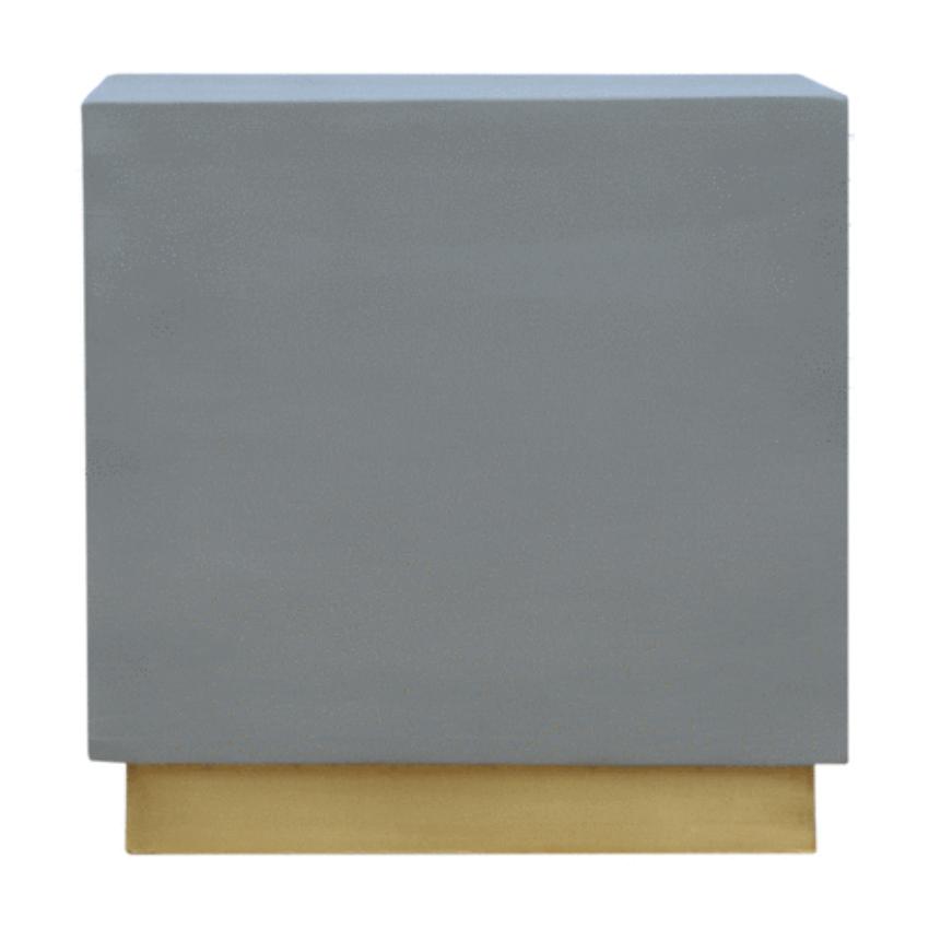 Cement-Effect Mango Wood Footstool | Brass-Finish Base